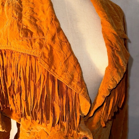 Awesome Soft Faux Suede burnt orange Fringe jacket - Picture 6 of 10